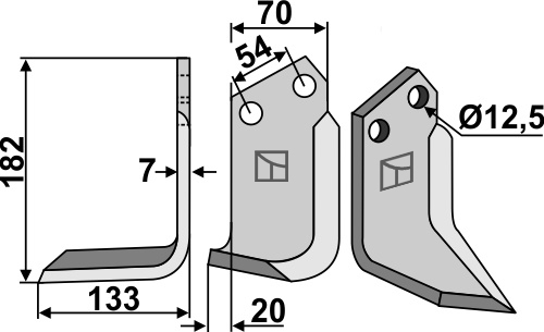 Fräsmesser, linke Ausführung geeignet für: Pegoraro blade and rotary tine