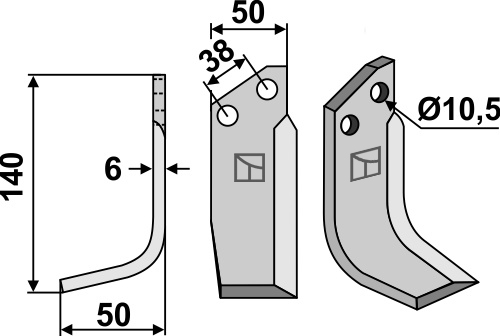 Fräsmesser, linke Ausführung geeignet für: Pegoraro blade and rotary tine