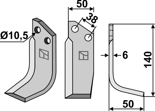 Fräsmesser, rechte Ausführung geeignet für: Pegoraro freesmes en rotortanden