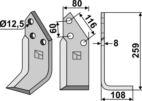 Fräsmesser, rechte Ausführung geeignet für: Pegoraro blade and rotary tine