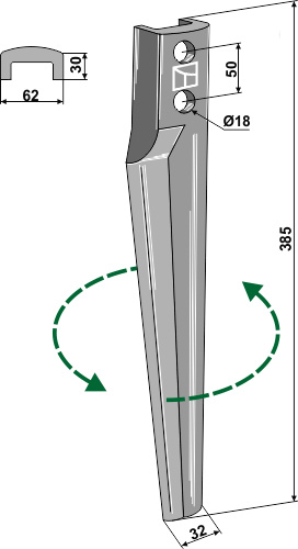 Kreiseleggenzinken, linke Ausführung geeignet für: Eberhardt tine for rotary harrow