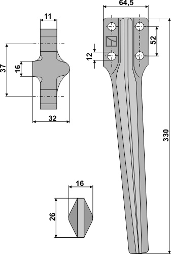 Kreiseleggenzinken, linke Ausführung geeignet für: Eberhardt tine for rotary harrow