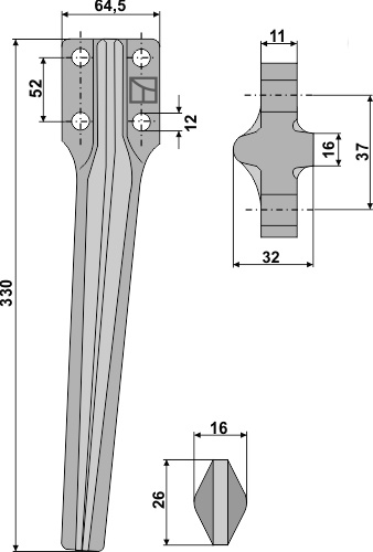 Kreiseleggenzinken, rechte Ausführung geeignet für: Eberhardt tine for rotary harrow