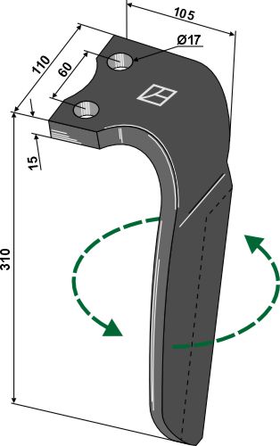 Kreiseleggenzinken, linke Ausführung geeignet für: Alpego tine for rotary harrow 