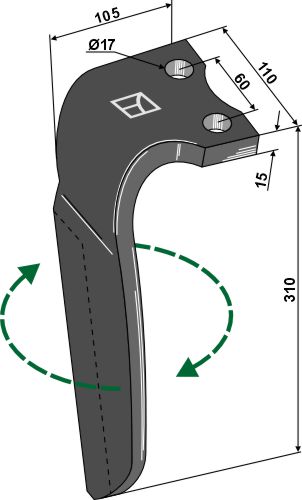 Kreiseleggenzinken, rechte Ausführung geeignet für: Morra tine for rotary harrow
