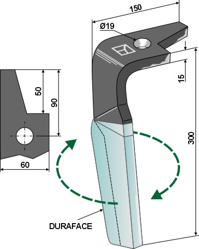 Kreiseleggenzinken (DURAFACE) - rechte Ausführung geeignet für: Amazone  faca para grade de bicos rotativa