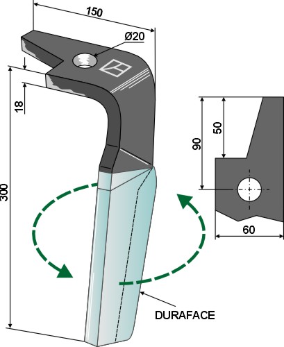 Kreiseleggenzinken (DURAFACE) - linke Ausführung geeignet für: Amazone  faca para grade de bicos rotativa