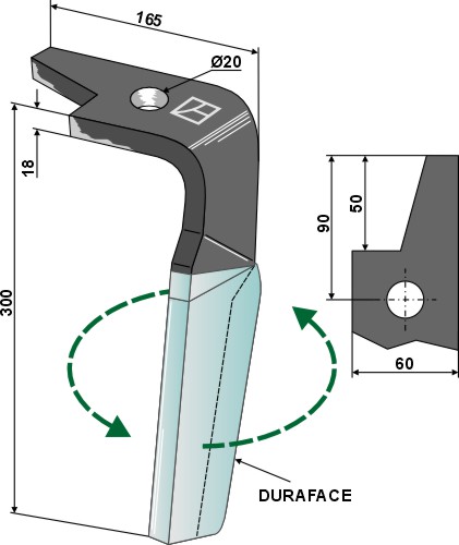 Kreiseleggenzinken (DURAFACE) - linke Ausführung geeignet für: Amazone  faca para grade de bicos rotativa