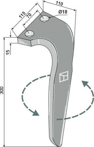 Kreiseleggenzinken, linke Ausführung geeignet für: Falc faca para grade de bicos rotativa