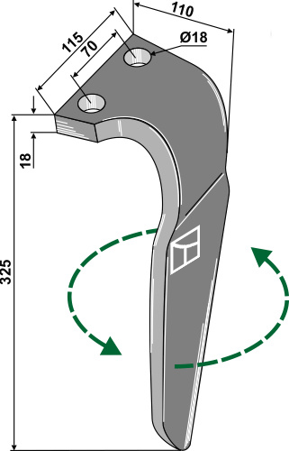 Kreiseleggenzinken, linke Ausführung geeignet für: Falc dent pour herse rotative