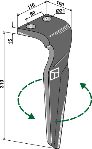 Kreiseleggenzinken, linke Ausführung geeignet für: Feraboli faca para grade de bicos rotativa