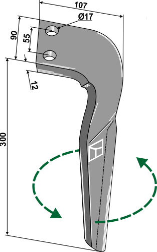 Kreiseleggenzinken, linke Ausführung geeignet für: Frandent faca para grade de bicos rotativa