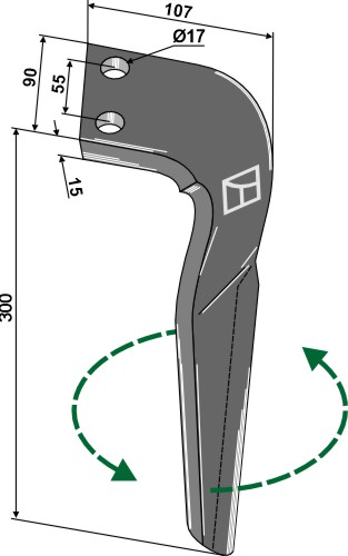 Kreiseleggenzinken, linke Ausführung geeignet für: Frandent tine for rotary harrow