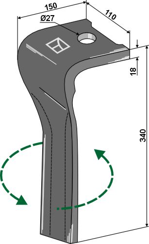 Kreiseleggenzinken, linke Ausführung geeignet für: Landsberg faca para grade de bicos rotativa