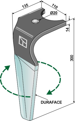 Kreiseleggenzinken (DURAFACE) - rechte Ausführung geeignet für: Kuhn dent pour herse rotative