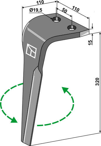 Kreiseleggenzinken, linke Ausführung geeignet für: Maletti tine for rotary harrow