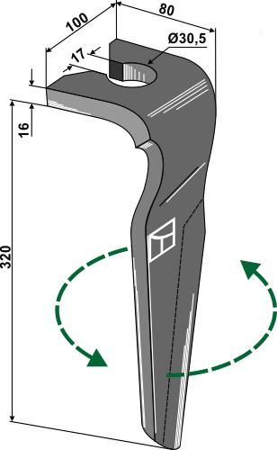 Kreiseleggenzinken, linke Ausführung geeignet für: Rabe faca para grade de bicos rotativa
