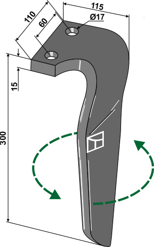 Kreiseleggenzinken, linke Ausführung geeignet für: Kverneland Зуб ротационной бороны