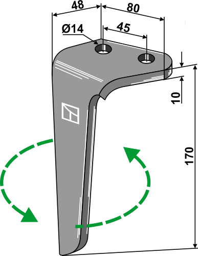 Kreiseleggenzinken, linke Ausführung geeignet für: Rinieri dent pour herse rotative