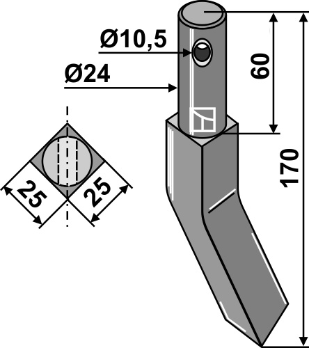 Rotorzinken - rechte Ausführung geeignet für: Falc nóż glebogryzark