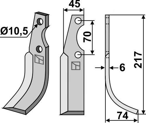 Fräsmesser, rechte Ausführung geeignet für: Valpadana nóż glebogryzark