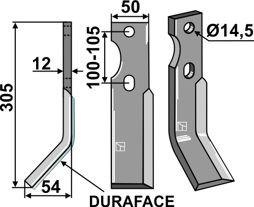 Rotorzinken DURAFACE, linke Ausführung geeignet für: Jones cuchilla y cuchilla de rotavator