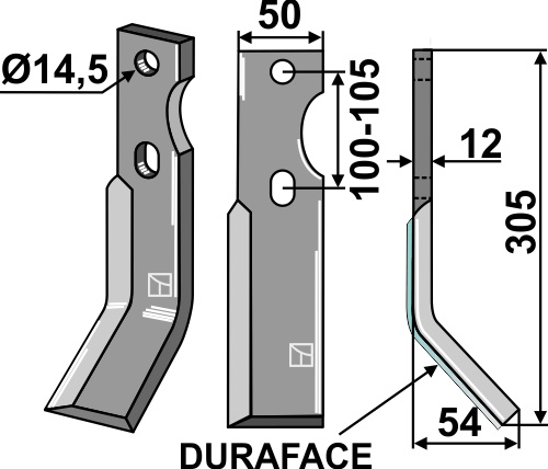 Rotorzinken DURAFACE, rechte Ausführung geeignet für: Simon nóż glebogryzarki i ząb obrotowy