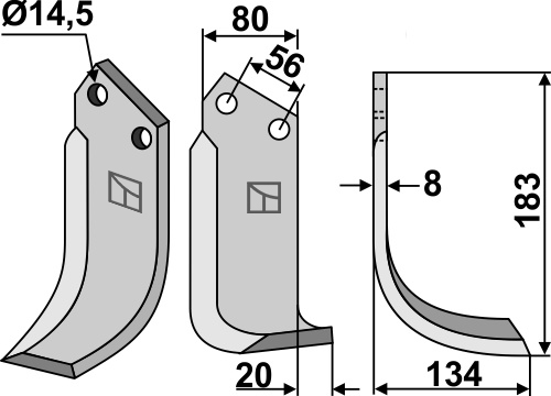 Fräsmesser, rechte Ausführung geeignet für: Tortella blade and rotary tine