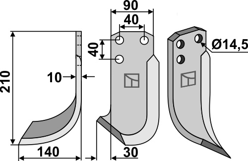 Fräsmesser, linke Ausführung geeignet für: Tortella blade and rotary tine