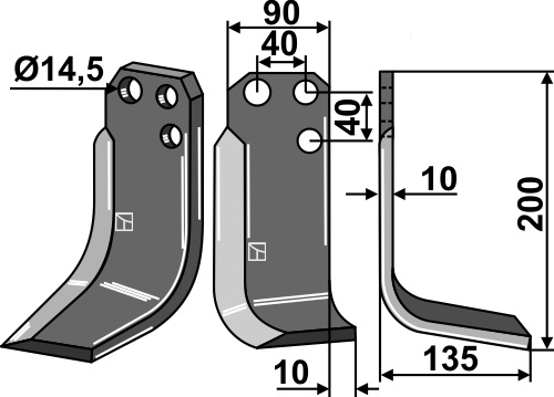 Fräsmesser, rechte Ausführung geeignet für: Tortella blade and rotary tine