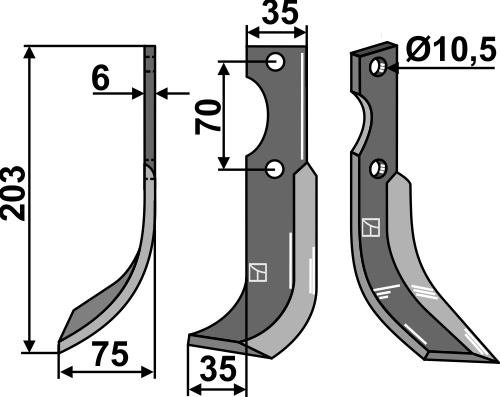 Fräsmesser, linke Ausführung geeignet für: Yanmar nóż glebogryzark
