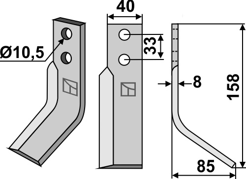 Fräsmesser, rechte Ausführung geeignet für: Zappator nóż glebogryzark