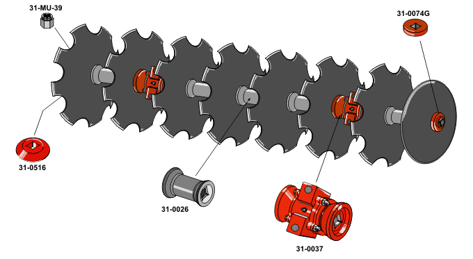 Disc gang assemblies with notched discs Ø610 and Ø660
