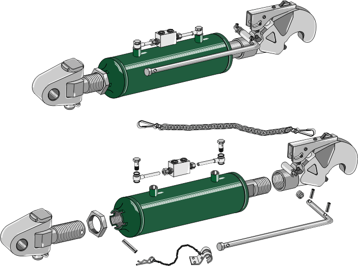 Barres de poussée hydrauliques avec crochet et articulation
