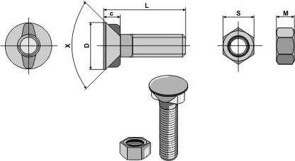 Śruby płużne ISO 5713 - 10.9 z nakrętkami sześciokątnymi