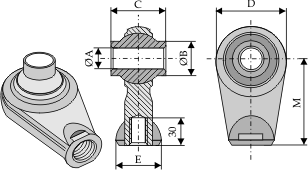 ball joint terminals with M 38 x 2 internal screw threM 38 x 2 Typ Iad Typ I